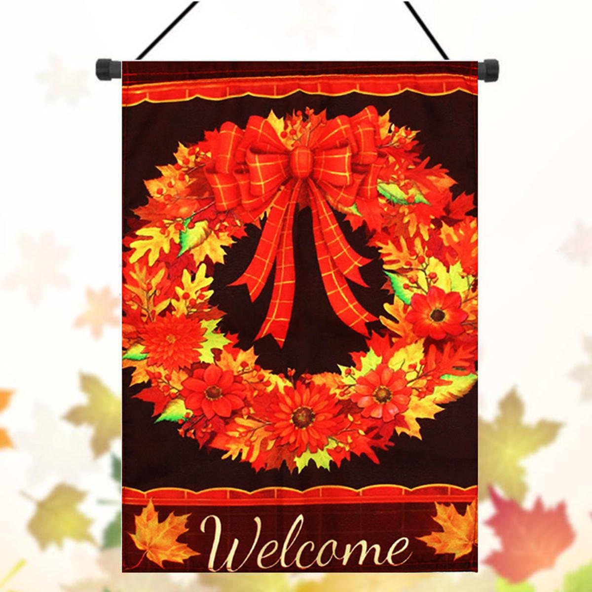 12.5''x18'' Fall Wreath Garden Flag Welcome Autumn Leaves Floral Briarwood Lane Decorations