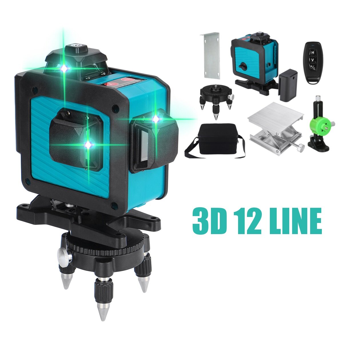 12 Line Green Laser Level Self Leveling 360° Rotary Cross Auto & Remote Control