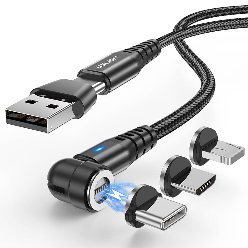 

Uslion 5A USB-A to iP/Type-C/Micro Cable QC3.0 Fast Charging Data Transmission Copper Core Line 1M/2M Long for iPhone 12