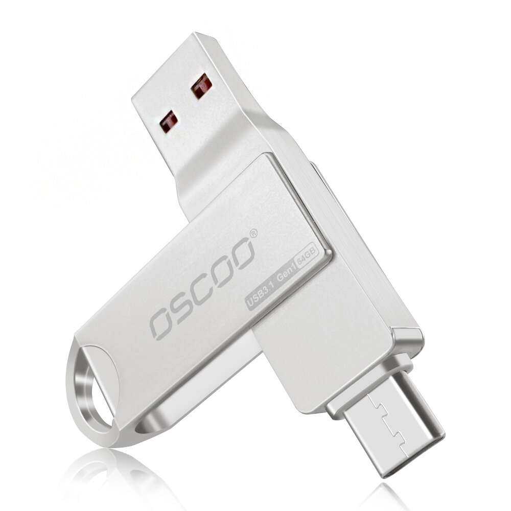 OSCOO 2-in-1 Type-C USB3.1 GEN1 Flash Drive 360? Rotation Thumb Drive 32G 64G 128G 256G Support OTG 