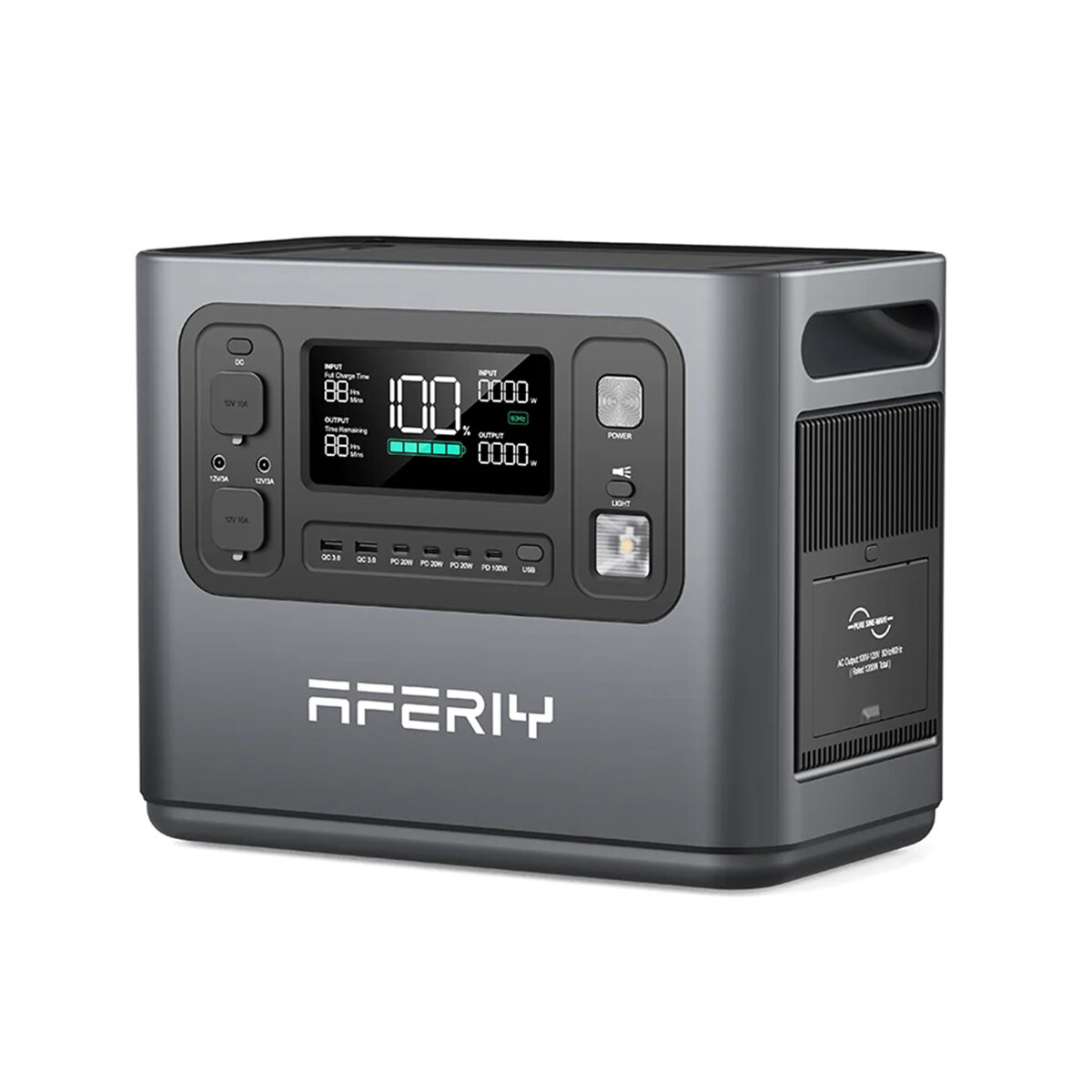 [UK Direct] Aferiy P110 1200W 1248Wh LiFePO4 Portable Power Station UPS Pure Sine Wave 14 Outputs, Fully Recharge in 1.5 Hours with LED Light Solar Generator for Outdoor Camping Home Emergency Backup Power