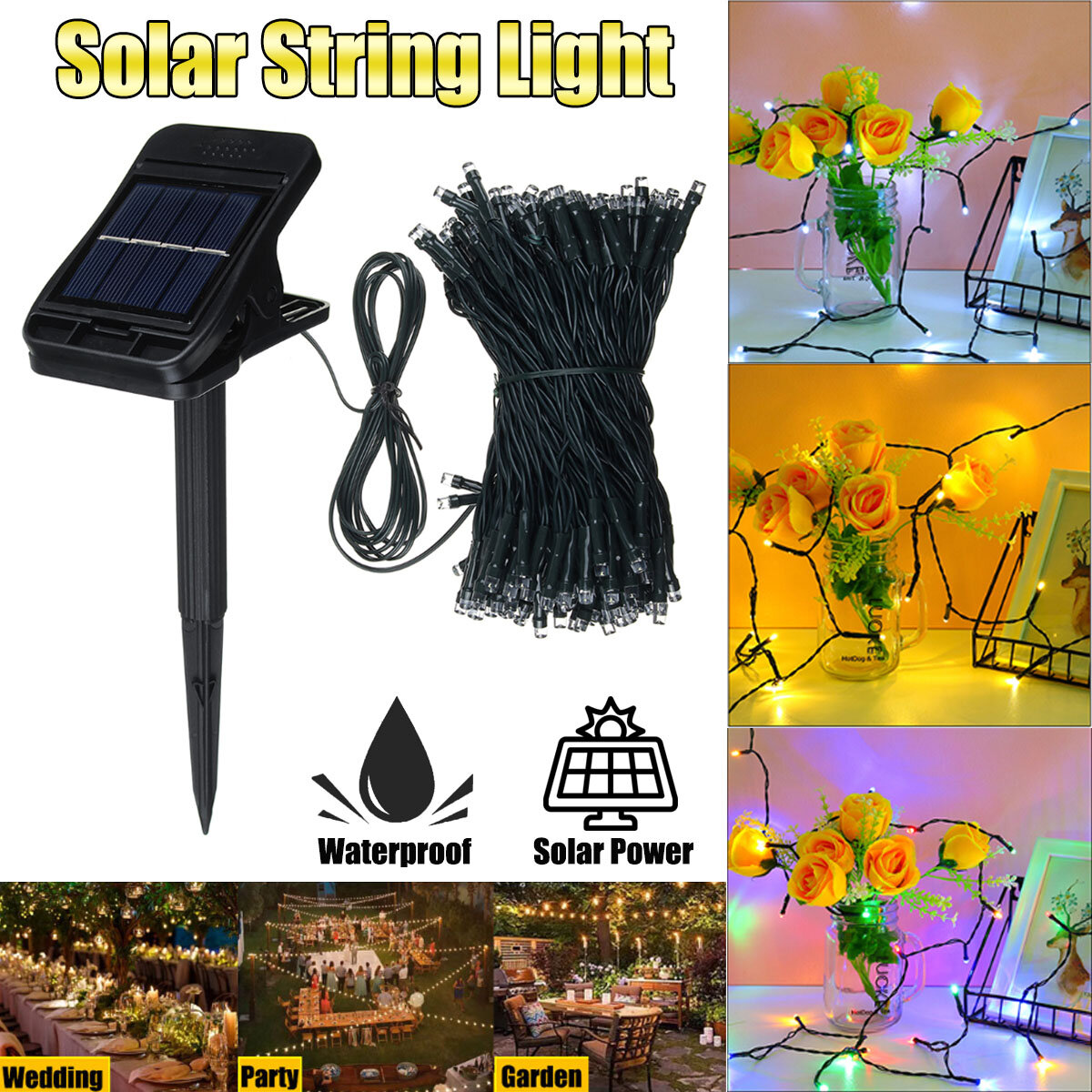 22 M 200LED Solar Clip String Light Waterdichte Koperdraad Fairy Outdoor Tuin Clip Gazon Lamp voor T