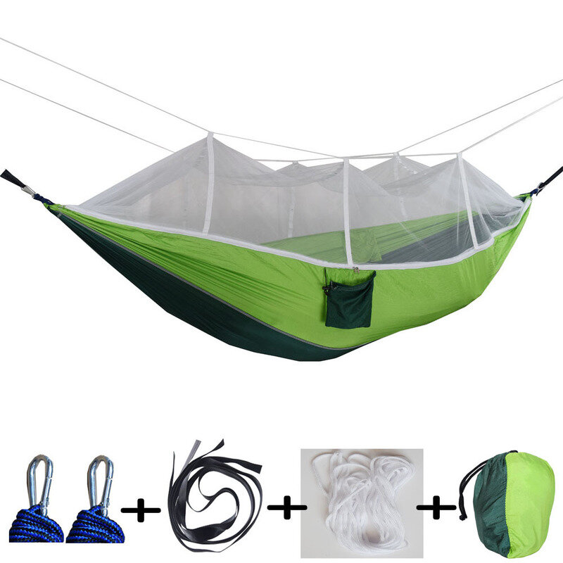 260x140 cm-es dupla ember szúnyogfüggő kempingkert alvó függőágy karabinerek tároló táskával