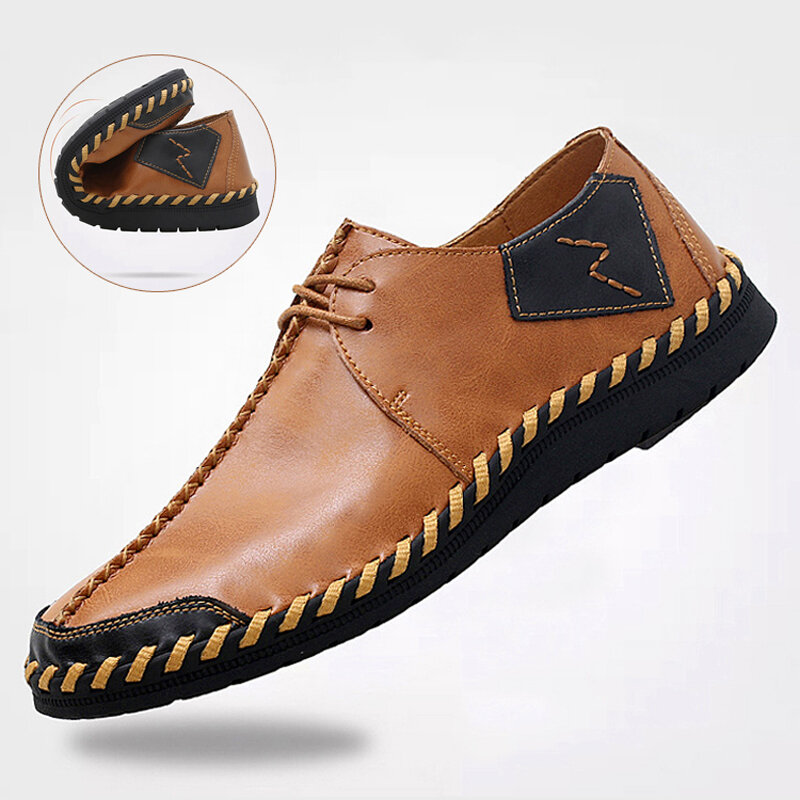 Men Hand Stitching Cow Leather Comfy Soft Sole Casual Shoes