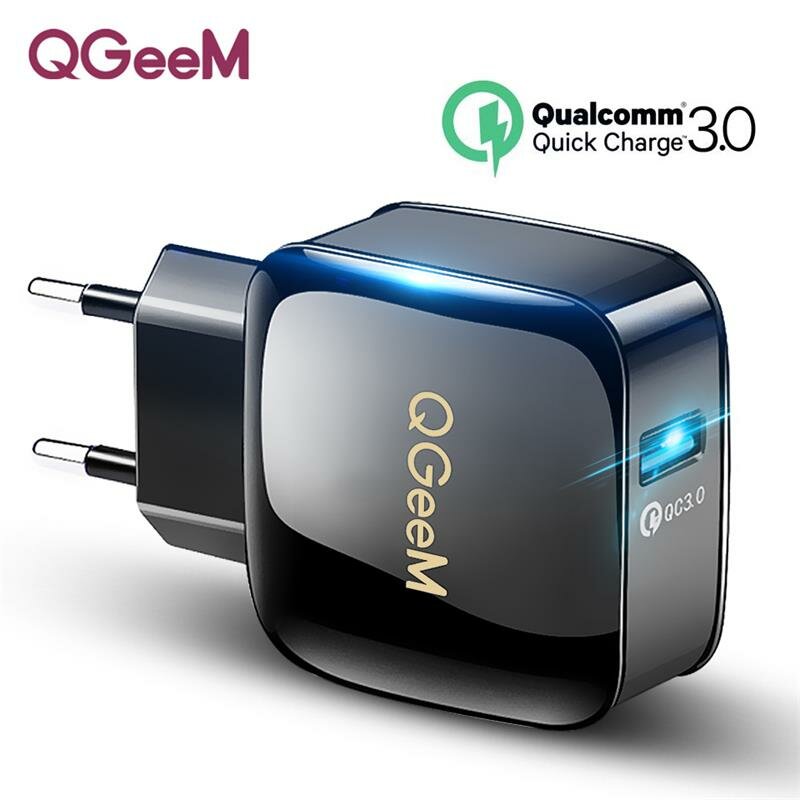 

QGEEM CR001 QC 3.0 USB Travel Wall Charger Adapter LED Indicator Fast Charging For iPhone XS 11Pro Huawei P30 P40 Pro MI