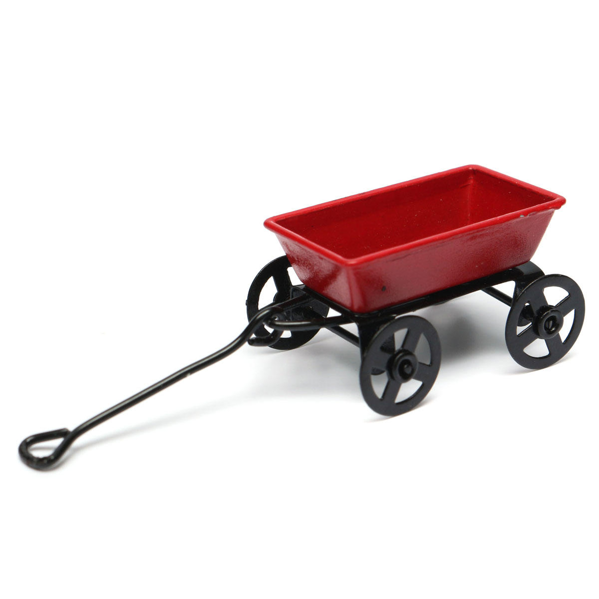 Dollhouse Metal Miniature Toy Red Small Pulling Cart Garden Furniture Accessories