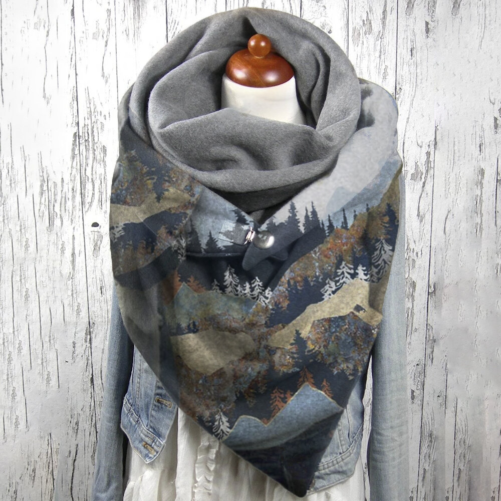 Women Mountain Treetop Print Pattern Soft Personality Neck Protection Keep Warm Scarf