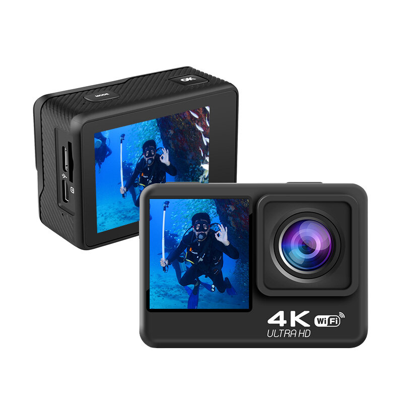4K 12MP Dual-Screen EIS Anti-shake Action Camera HD 170? Wide Angle Lens 60m Waterproof Sport Camera