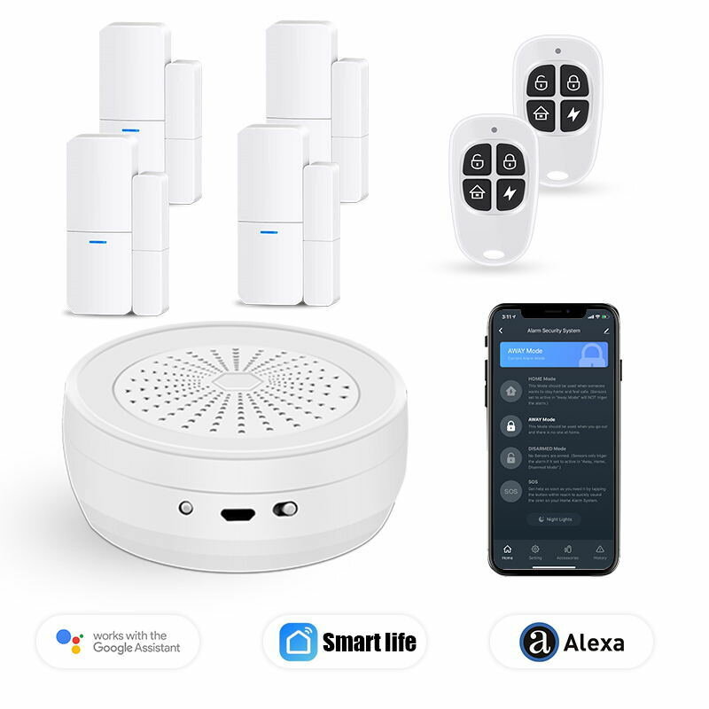 Tuya WiFi 433MHz Deursensor Alarm Set Wifi Home Security Kit Werkt met Alexa Google Home
