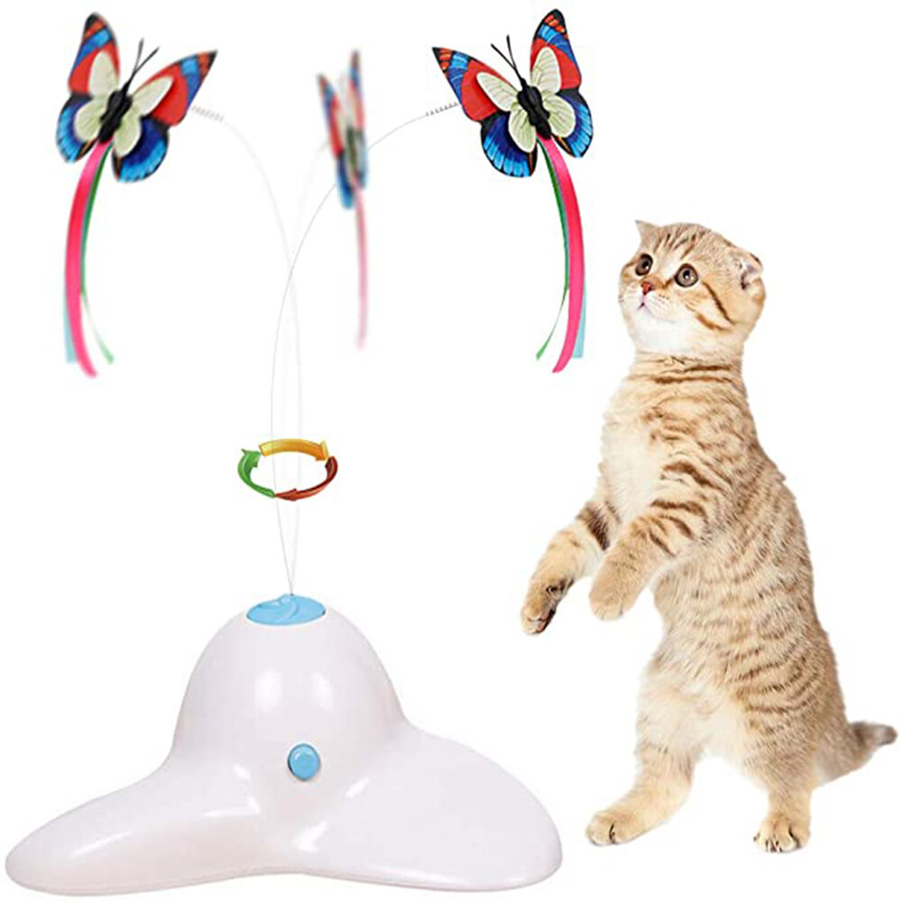 Electric Vibrate Rotating Cat Toys Funny Exercise Cat Toys Teaser with Butterfly Replacement for Pet Toy