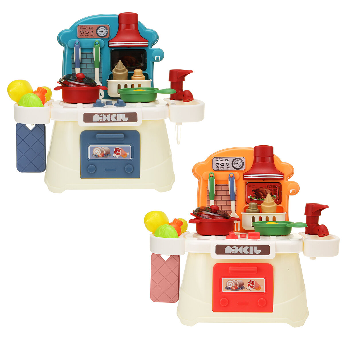 Simulation Kitchen Cooking Pretend Playing House Early Education Toy Set with Light and Sound Effect