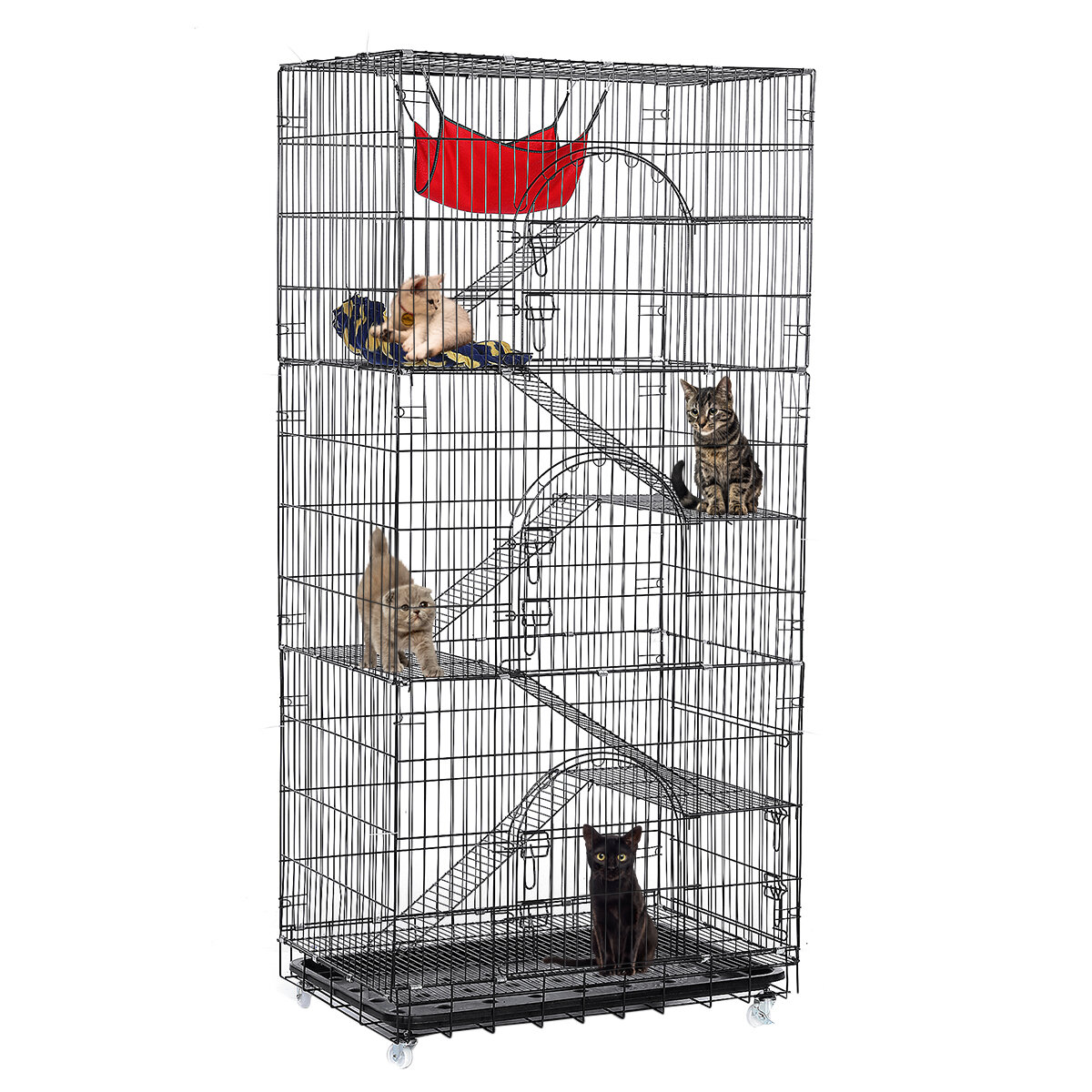 6-Tier Cat Cage Cat Playpen Kennel Crate Chinchilla Rat Box Cage Enclosure with Ladders Platforms Beds Latches Tray Hamm