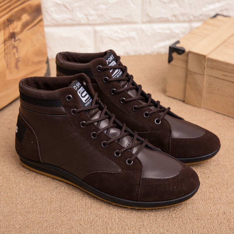 Men Microfiber Leather Soft Sole Non Slip Retro Style Lace Up Casual Mid-calf Shoes