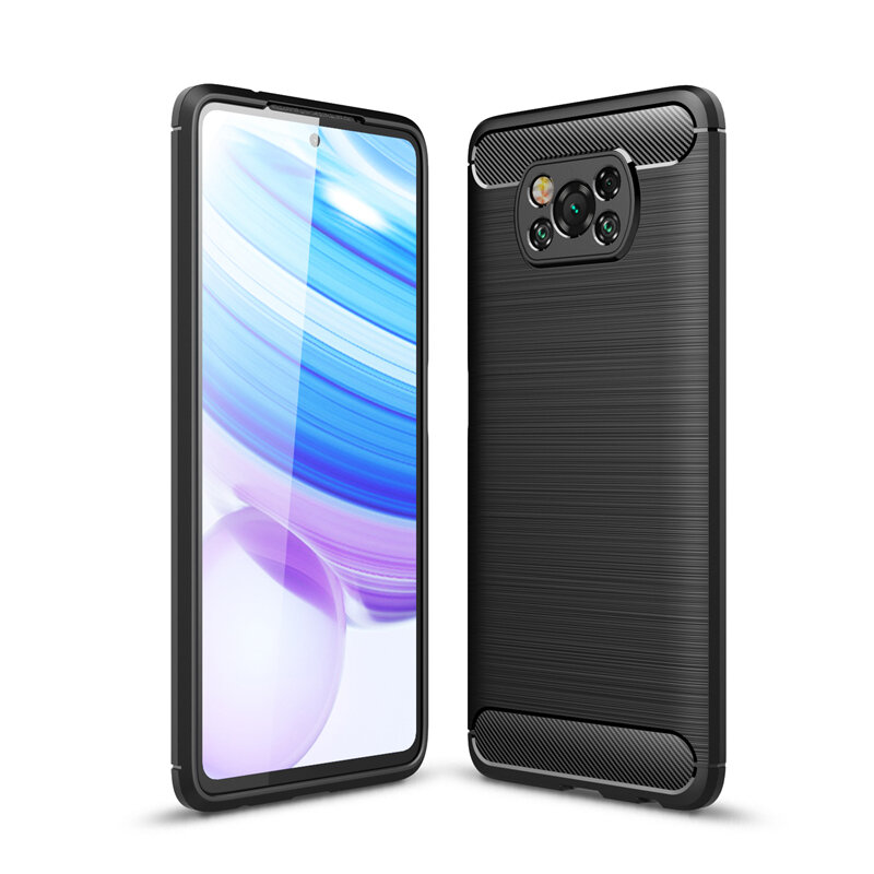 

Bakeeyfor POCO X3 PRO /POCO X3 NFC Case Carbon Fiber Texture with Lens Protector Shockproof Silicone Protective Case