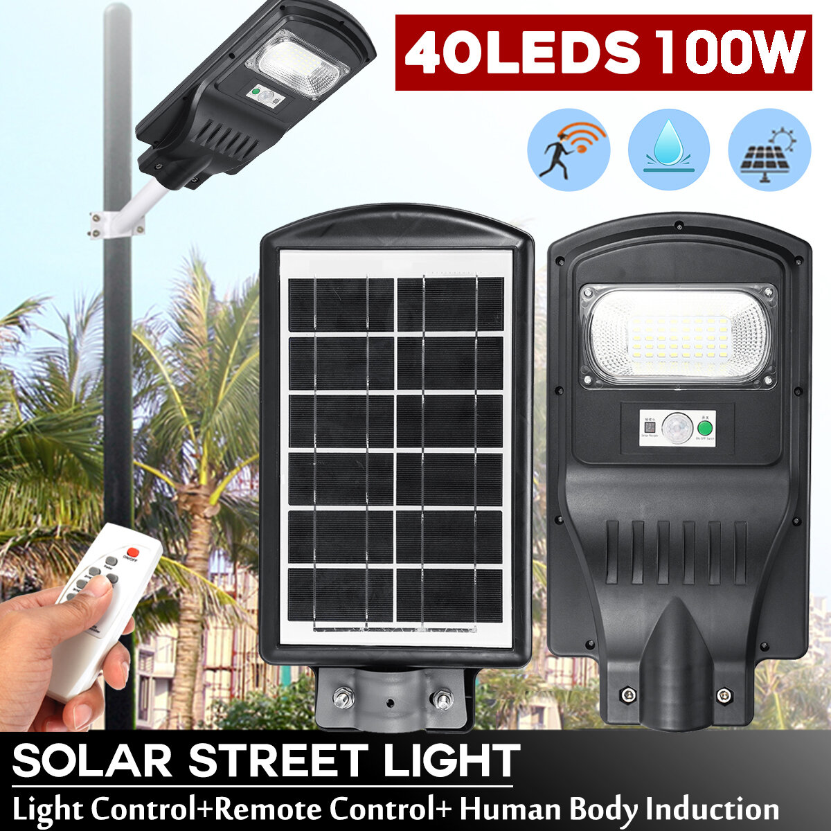 30W LED Solar Light Radar PIR Inductie straatlantaarn voor buiten + afstandsbediening