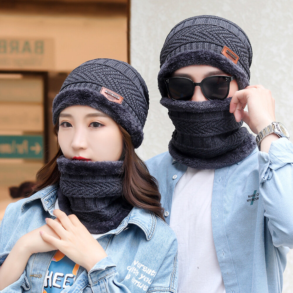 

Men 2PCS Wool Plus Velvet Thick Winter Keep Warm Neck Protection Windproof Knitted Hat