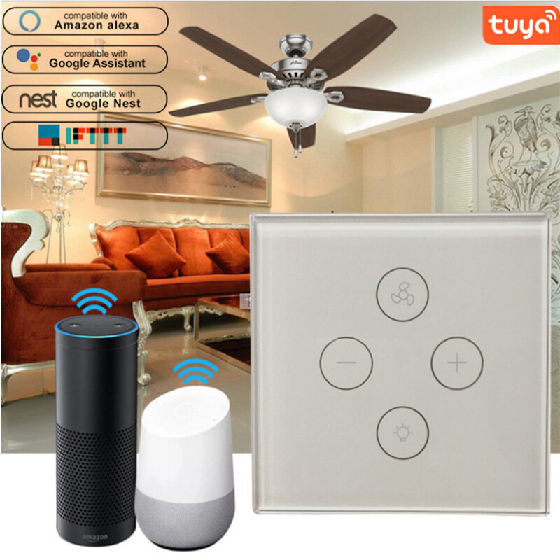 WF-FI012 AC110-240V Tuya Smart Touch-ventilatorlichtschakelaar Werkt met Amazon Alexa Google Home