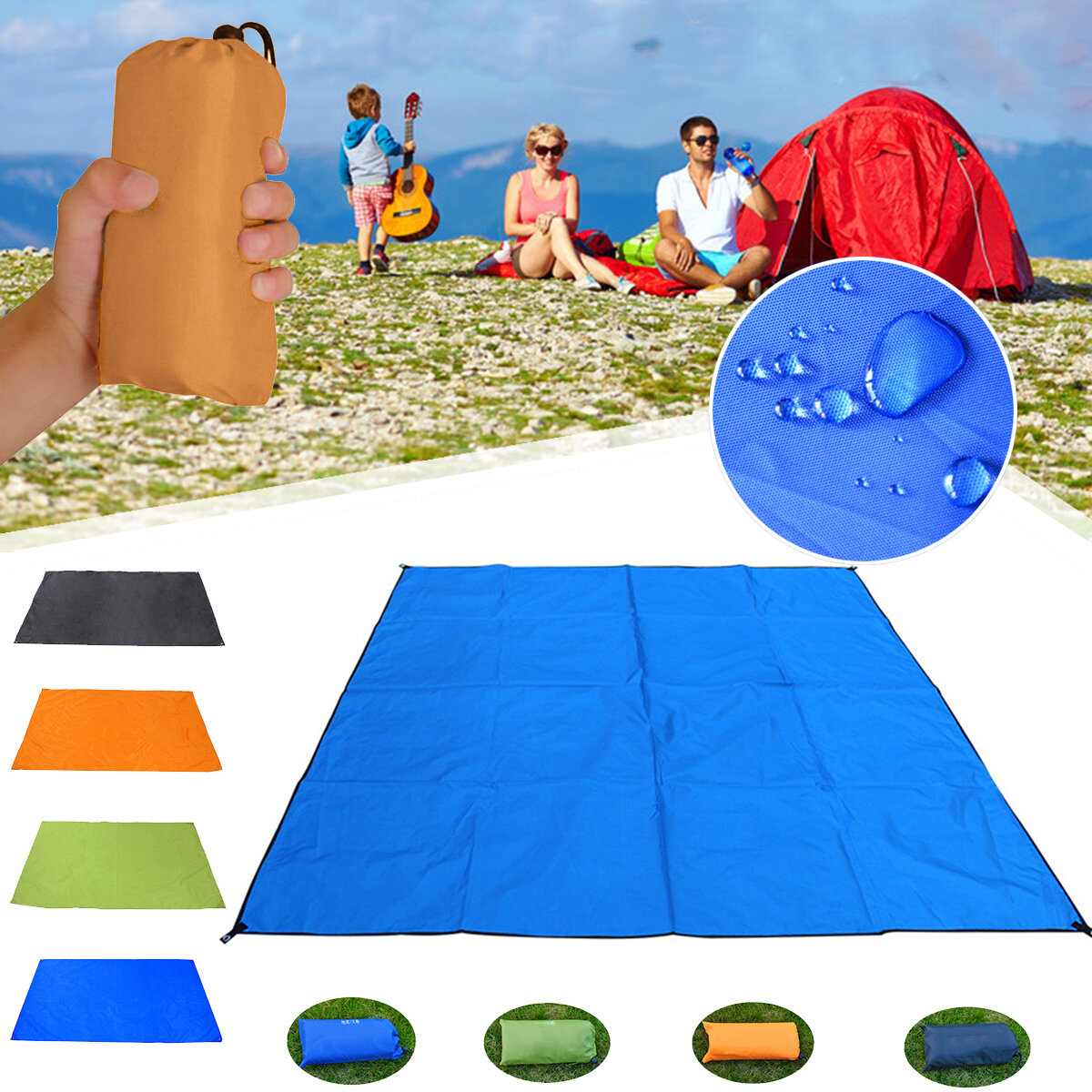 100150CM Solid Color Waterproof Pocket Outdoor Picnic Camping Mat Sand Free Beach Blanket Picknick Moisture proof Tent