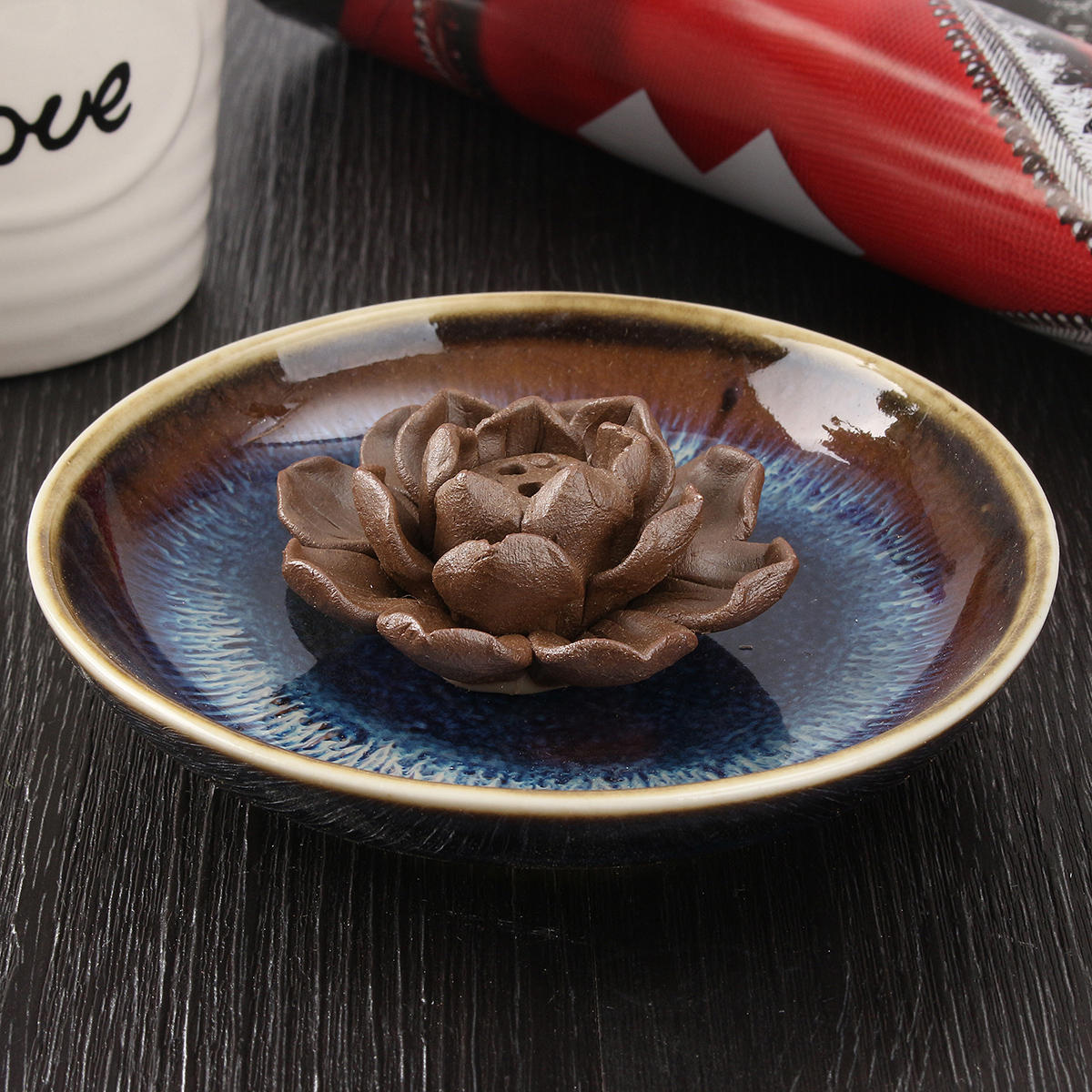 Ceramic Incense Holder Burner Lotus Plate Censer Home Fragrances 3 Incense Holes 