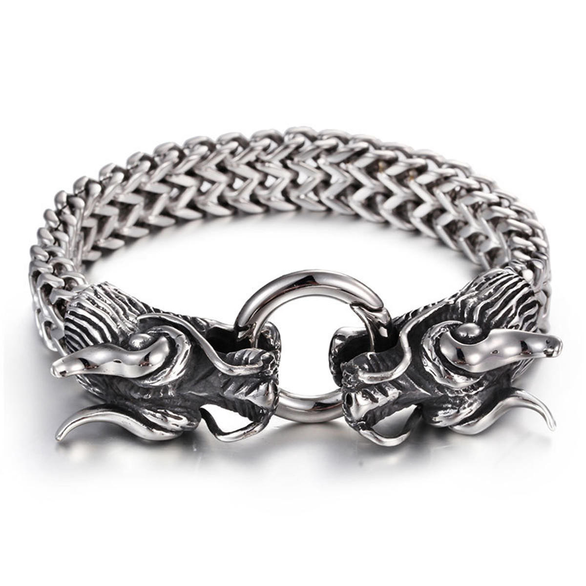 Silver Dragon Head Cuff Bangle Bracelet