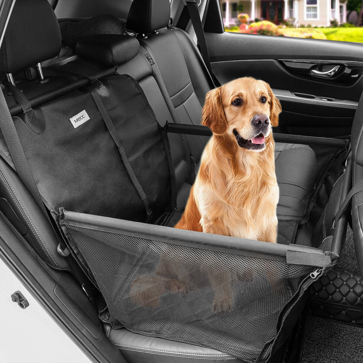 MATCC Car Rear Seat Covers Pet Mat Carrier Protector for Dogs with Seat Belt Waterproof Nonslip Dog Accessories Basket H