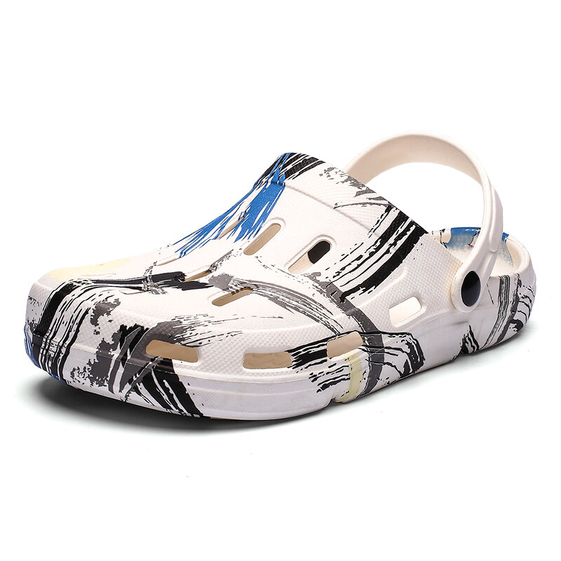 59% OFF on Men Graffiti Two-ways Wearing Closed Toe Casual Beach Sandals