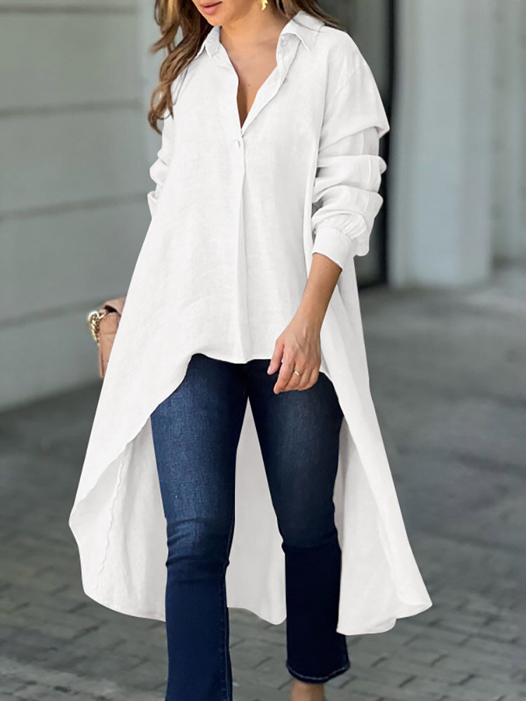 Stevige blouse met lange mouwen, hoge zoom en revers