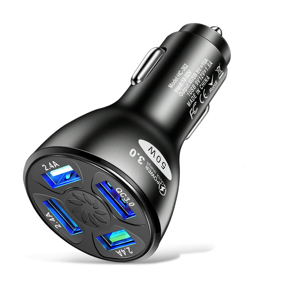 50W 4USB QC3.0 Fast Charge Car Charger Power Adapter for Smartphone Tablet