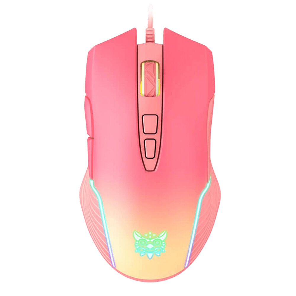 ONIKUMA CW905 Peach Gradient Wired Gaming Mouse 7 Buttons Programming Mouse Adjustable 800-6400DPI R