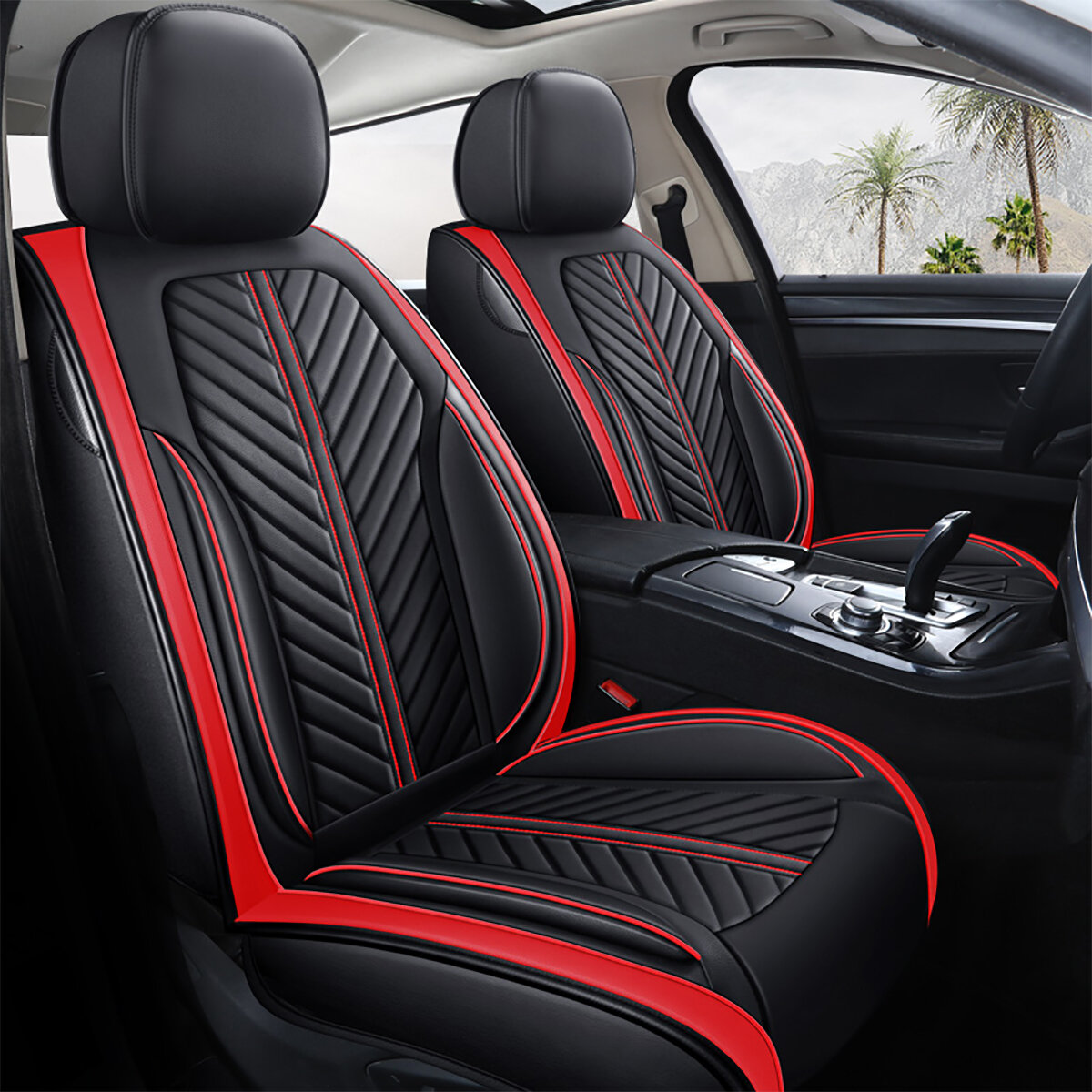 ELUTO 5D Universal 5-Seat Car Seat Covers Front Rear Full SetPU Leather Cushion Non-slip Protector M