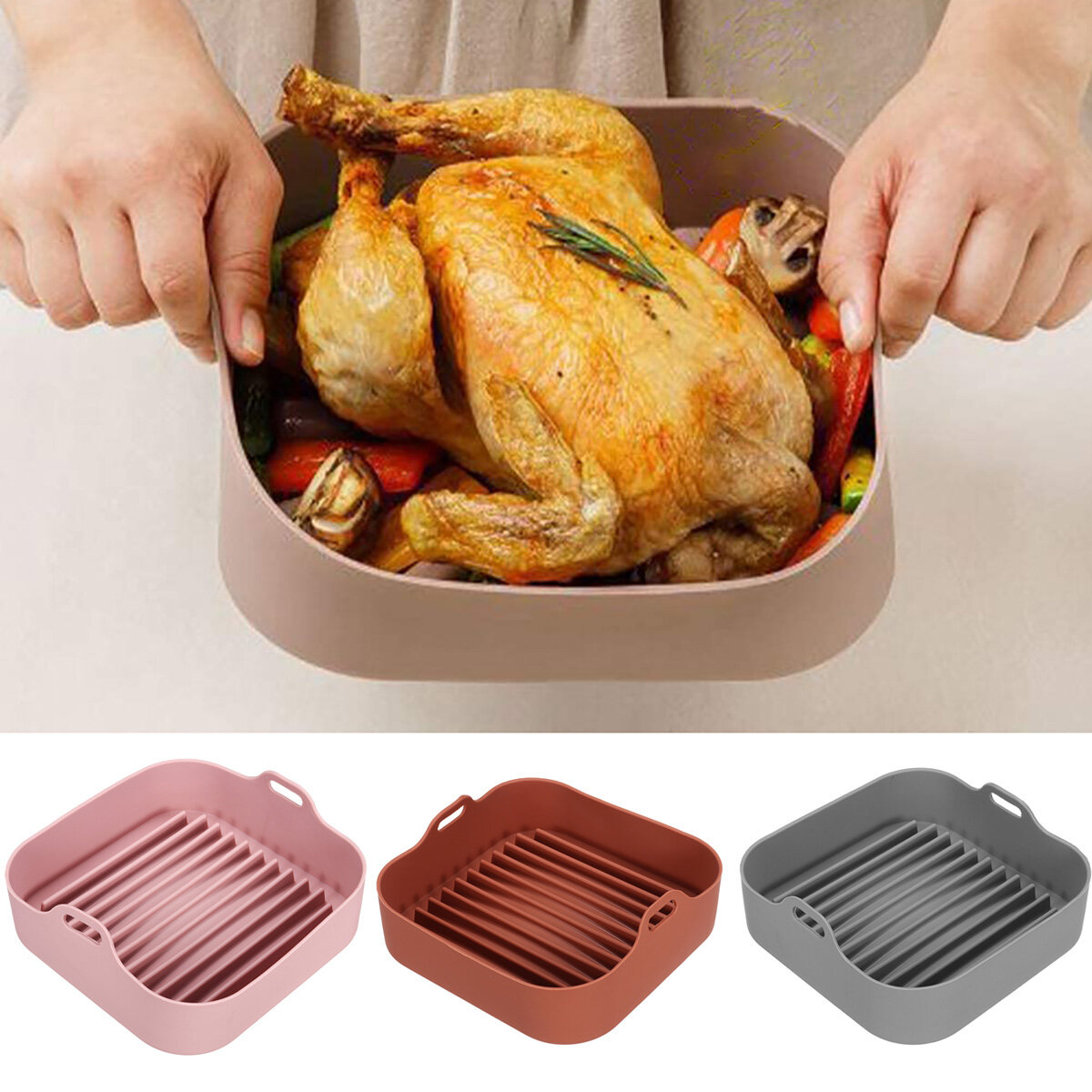 

Multifunctional Silicone Baking Tray High Temperature Resistant Non-stick Bread Fried Baking Pan with Handles