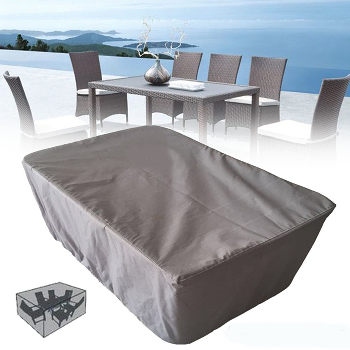 Housse imperméable pour table de jardin de 200x160x94CM, protection contre la poussière et les intempéries pour les meubles d'extérieur.