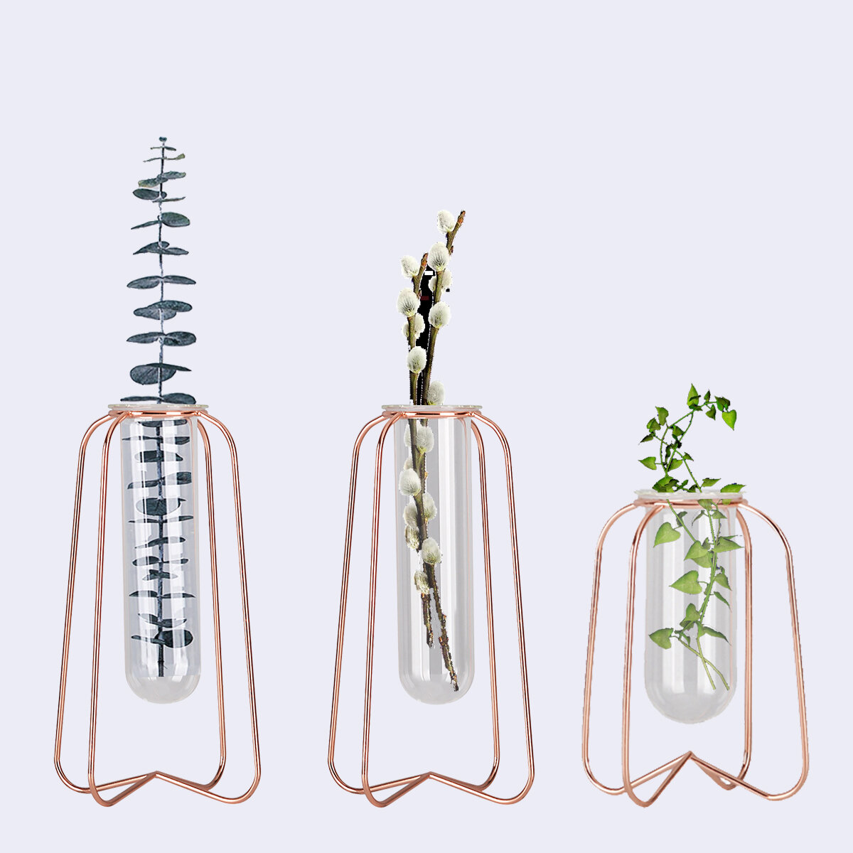 Glazen Planter Reageerbuis Vaas Pot + Retro Ijzer Stand Holder Planten Bloemen Decoratie