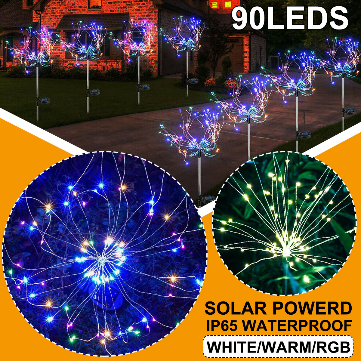 90LED vuurwerk zonne-licht 8 modi waterdicht buiten Starburst Path gazon tuin decoratieve lamp