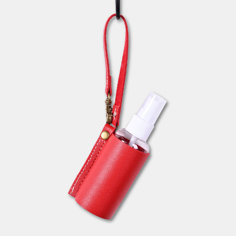 Women Faux Leather Casual Portable Solid Color Disinfectant Keychain Pendant Bag Accessory