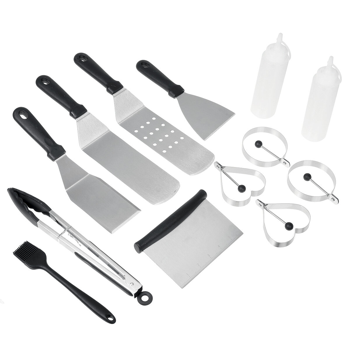 

Stainless Steel Griddle Cooking Kit Grill Spatula Tongs Egg Ring Flipper Scraper Grill Kit