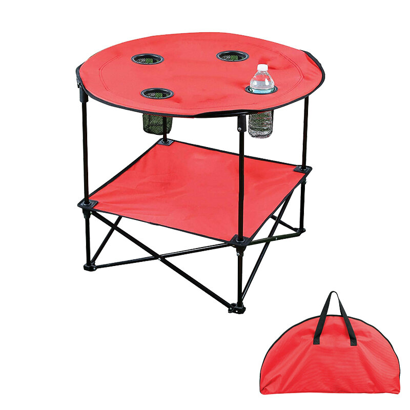 Ελαφρύς αναδιπλούμενος παραλιακός τραπέζι από καμβά 600D με 4 θήκες ποτηριών, φορητό τραπέζι για πικνίκ και κάμπινγκ με τσάντα αποθήκευσης