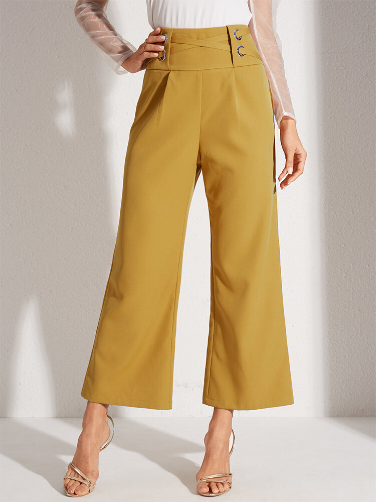 Dames effen kleur Cross Design Mid-taille Stijlvolle casual flare broek