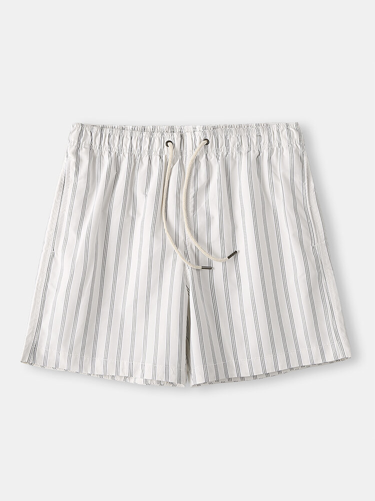 Image of Herren Cosy Stripe Loungewear Shorts Kordelzug Schnelltrocknende Loose Mini Shorts