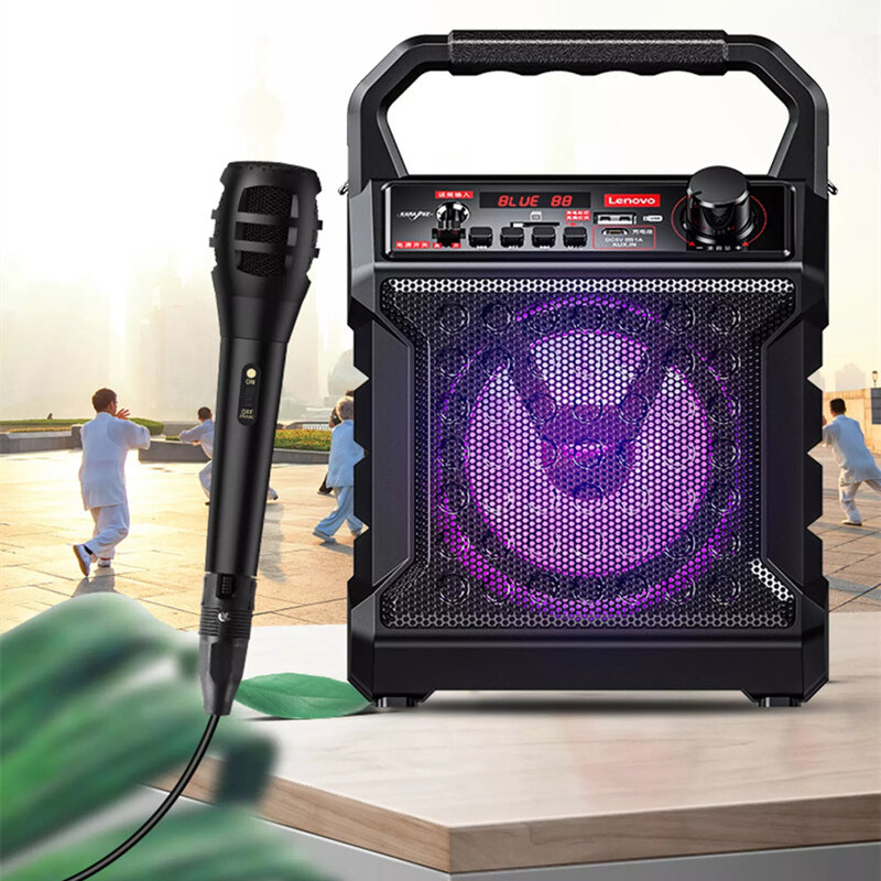 Lenovo V015 draagbare karaoke-luidspreker Draadloze bluetooth-luidspreker Bas-subwoofer met microfoo