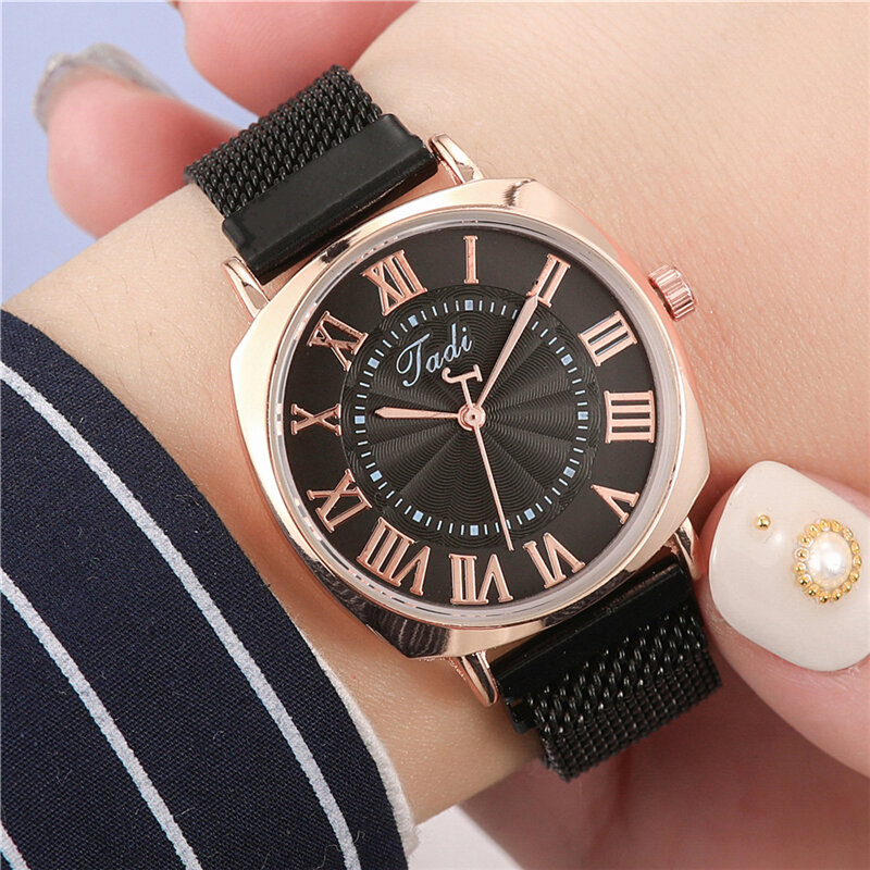 

Fashion Business Elegant Women Watch Full Alloy Band Roman Numerals Adjustable Clasp Quartz Watch
