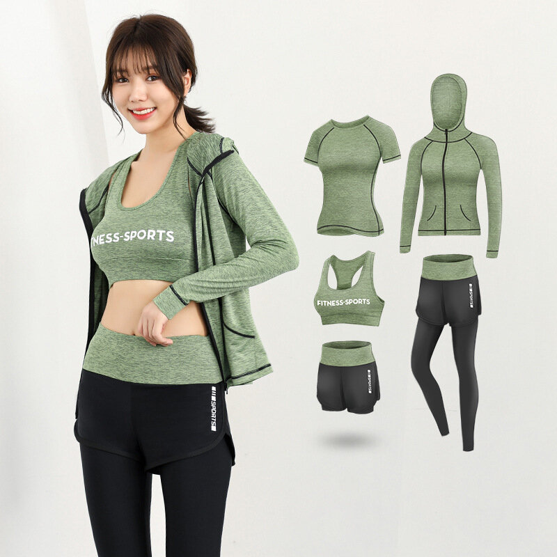 TENGOO 5PCS Seamless Women Yoga Set Plus Size Workout Sportswear Gym Clothing Running Clothing Fitne