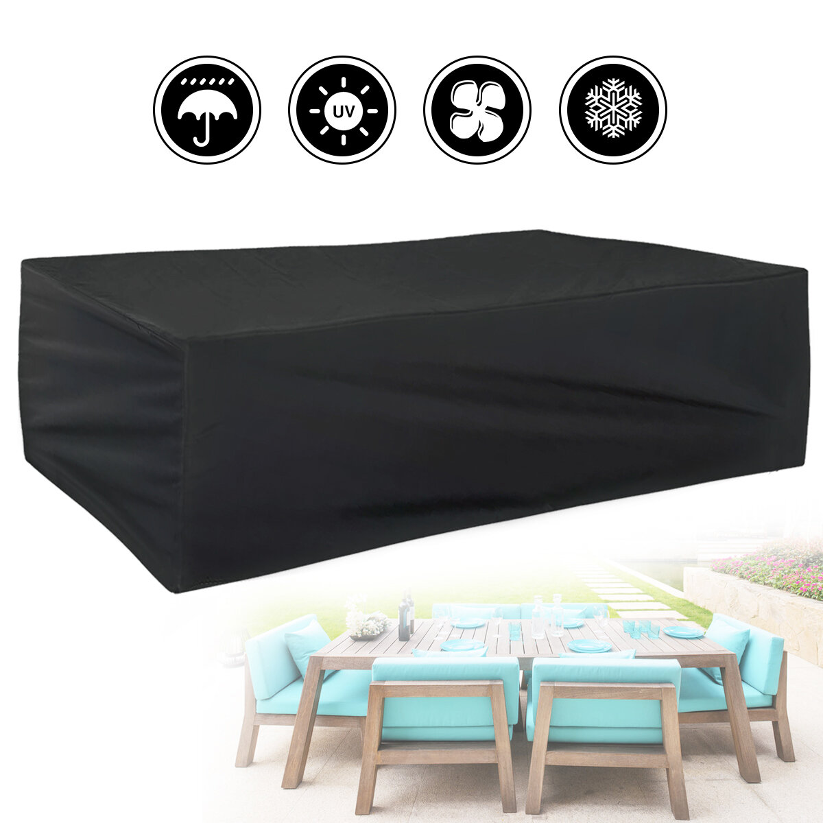 Housse de protection pour meubles de camping en polyester 420D imperméable, protège chaises, tables, canapés et fauteuils contre la poussière et la saleté dans le jardin, sur la terrasse ou en camping.