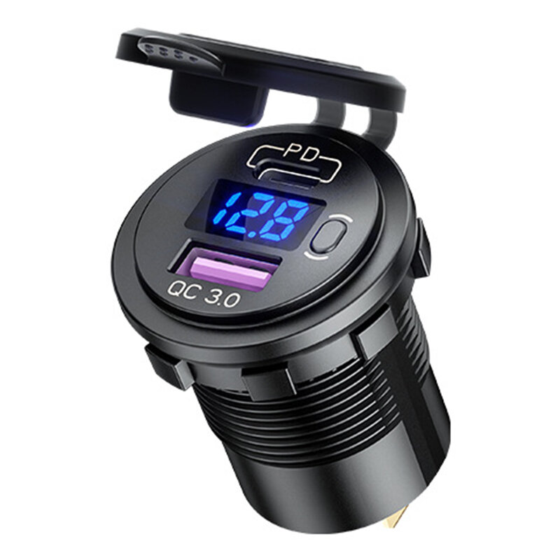 Bakeey 12V Motorcycle LED Display Dual Output USB + Type-C PD3.0 QC3.0 with Touch Switch Car Charger