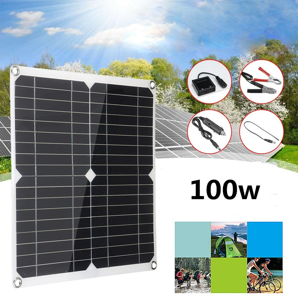 Στα €29.35 από αποθήκη Κίνας | 100W Solar Panel Kit 12V 30A DIY Solar System Phone Chargers Portable Solar Cell Outdoor Camping Travel