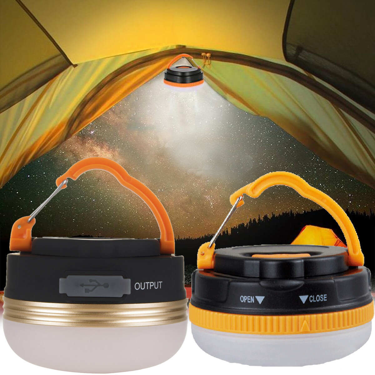 Luz de camping 3W recargable por USB, lámpara de tienda portátil al aire libre, linterna LED de emergencia