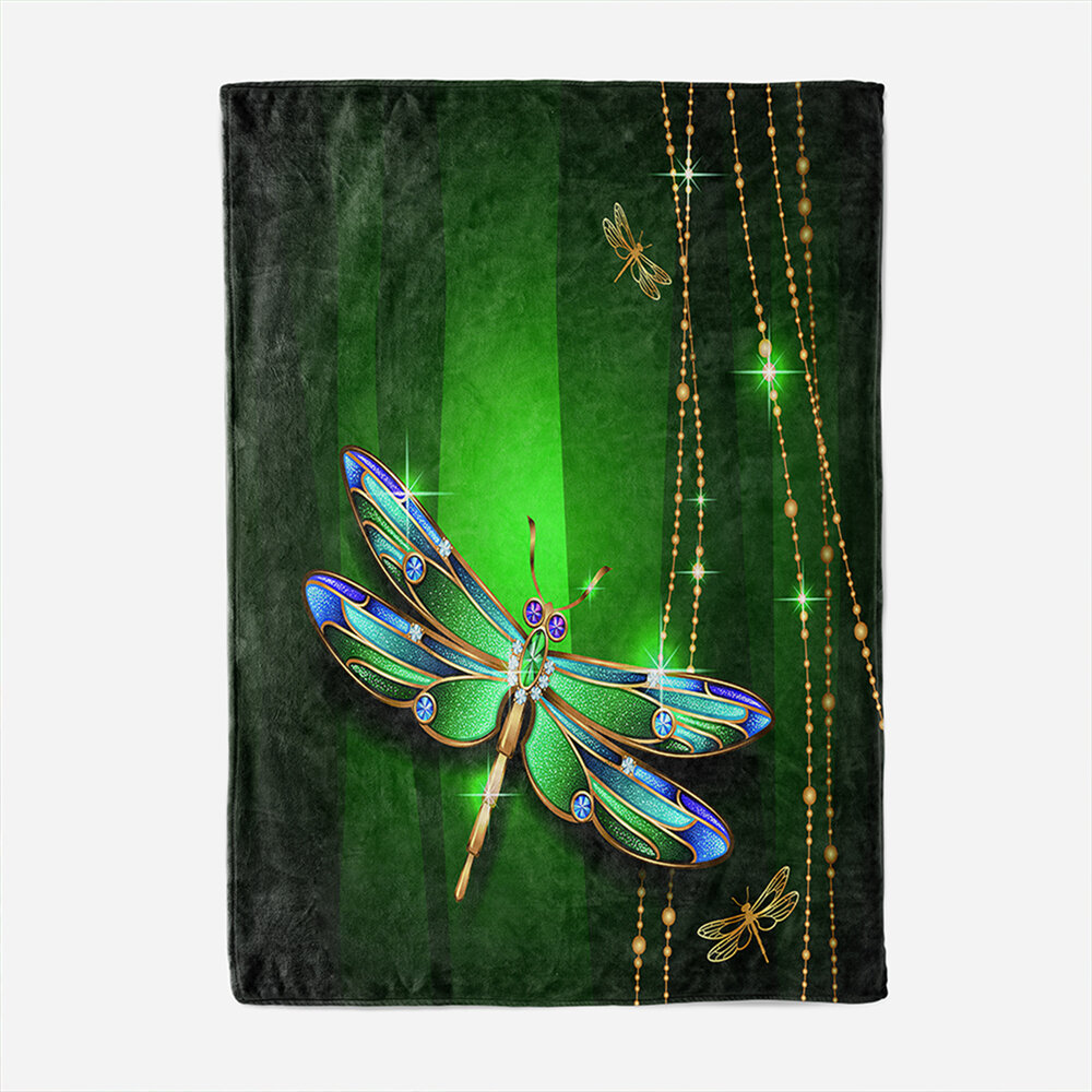 Polyester Thick Blanket 3D Green Dragonfly Pattern for Halloween Christmas Decoration
