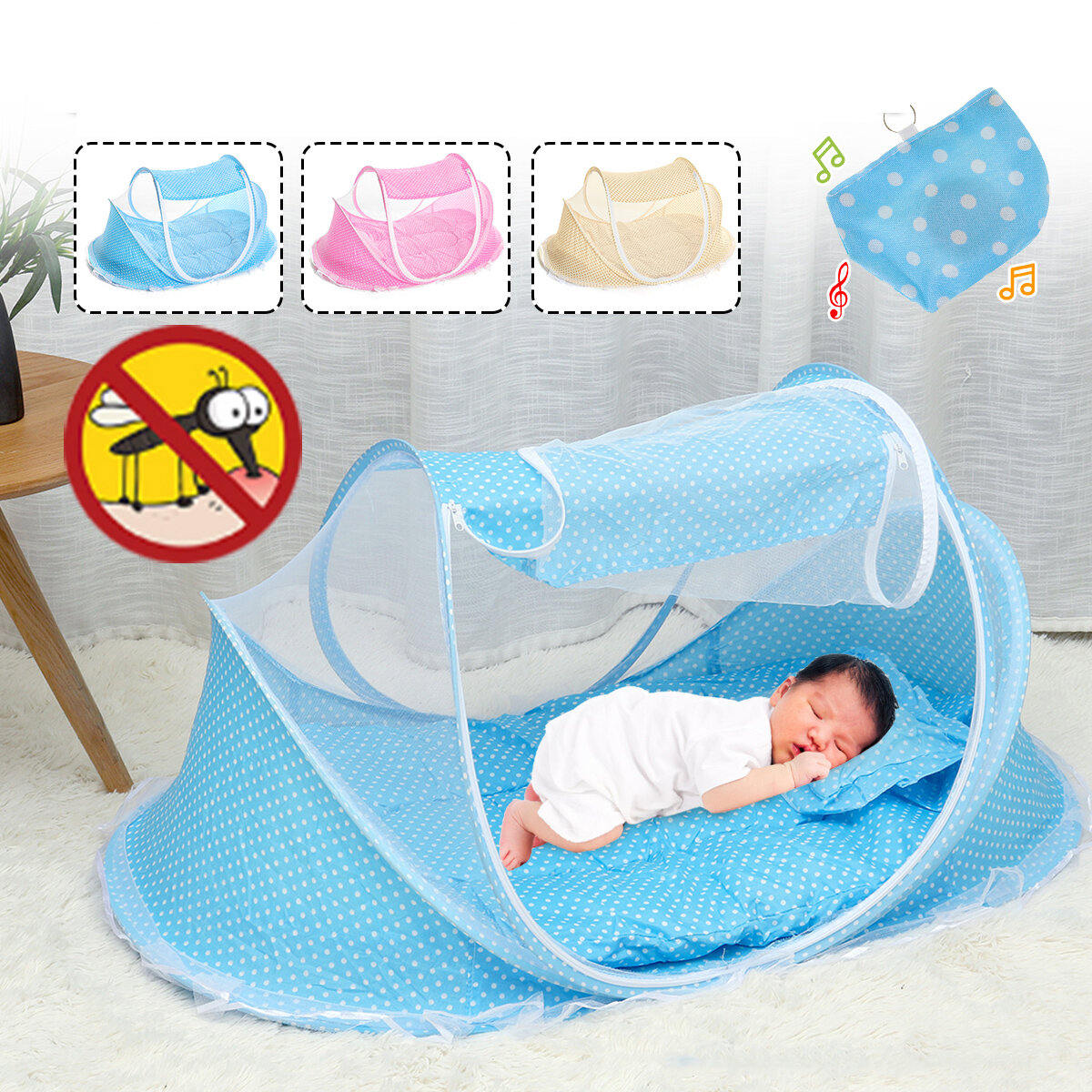

Baby Infant Portable Foldable Travel Bed Crib Canopy Mosquito Net Pillowcase Tent Mattress for Baby Infant Playmats Tent