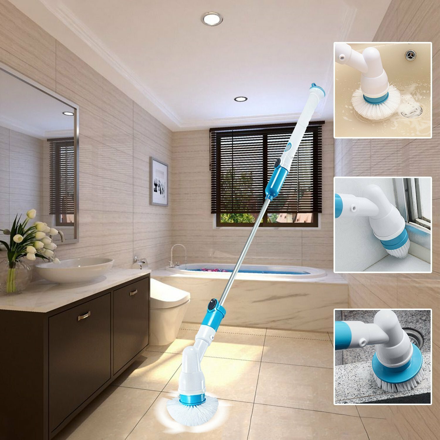 

Rechargeable Bathtub Tiles Power Floor Cleaner Brush Cordless Handle Telescopic Cleaning Mops Tools With 3 Replaceable B