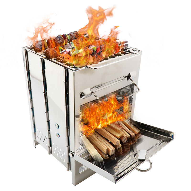 IPRee® Churrasqueira a carvão e lenha para uso externo, fogão e queimador de acampamento com forno a lenha
